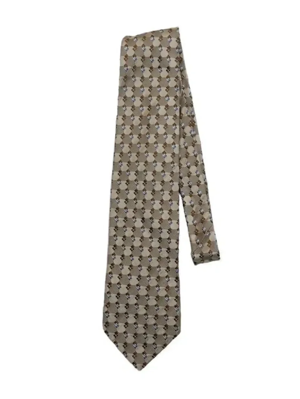 Ermenegildo Zegna 100% Silk Tie Tan Blue Geometric Made in Italy 60